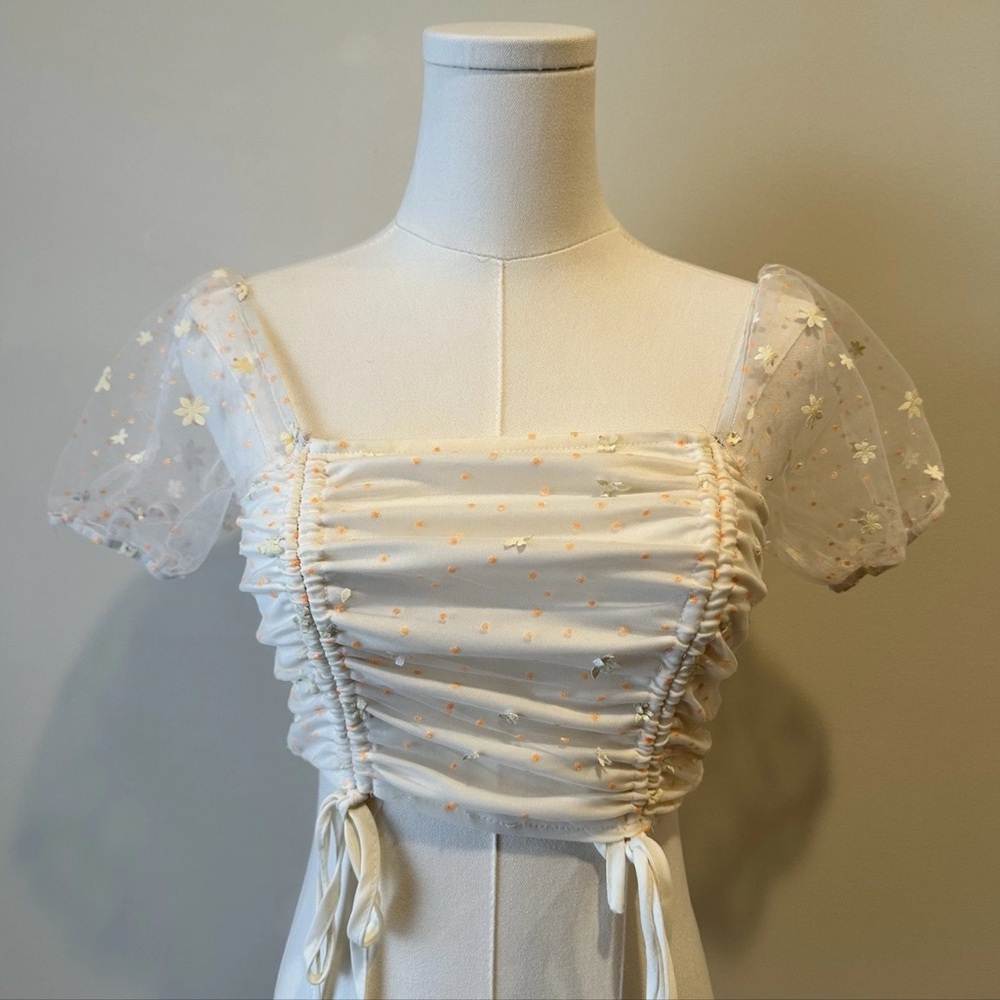Altar'd State White Floral Short Sleeve Top